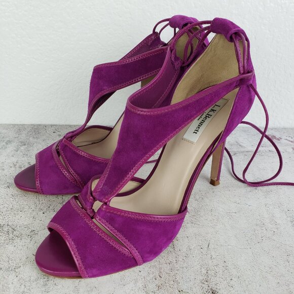 L.K. Bennett Giselle Suede Sandals Strappy Heels Purple 38.5 ASO Nicole Kidman - Picture 15 of 16